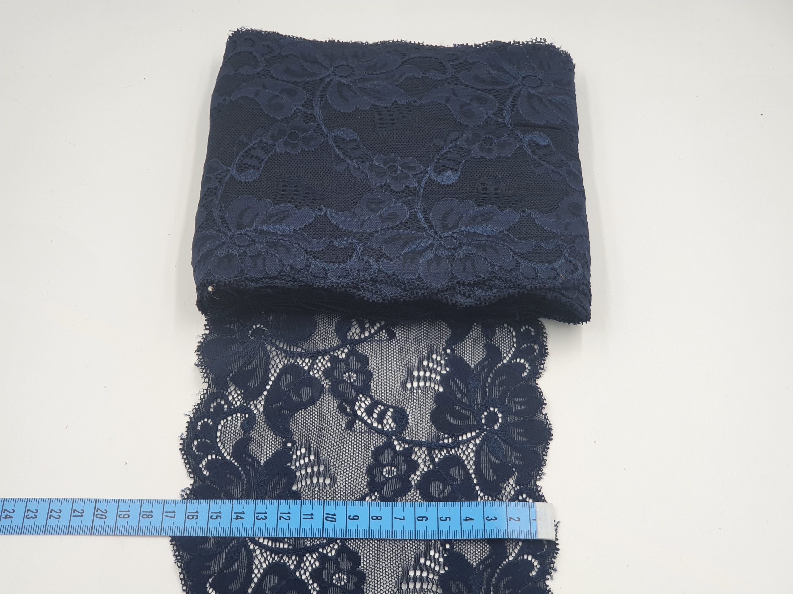 Dantelă elastică, bleumarin, 17cm