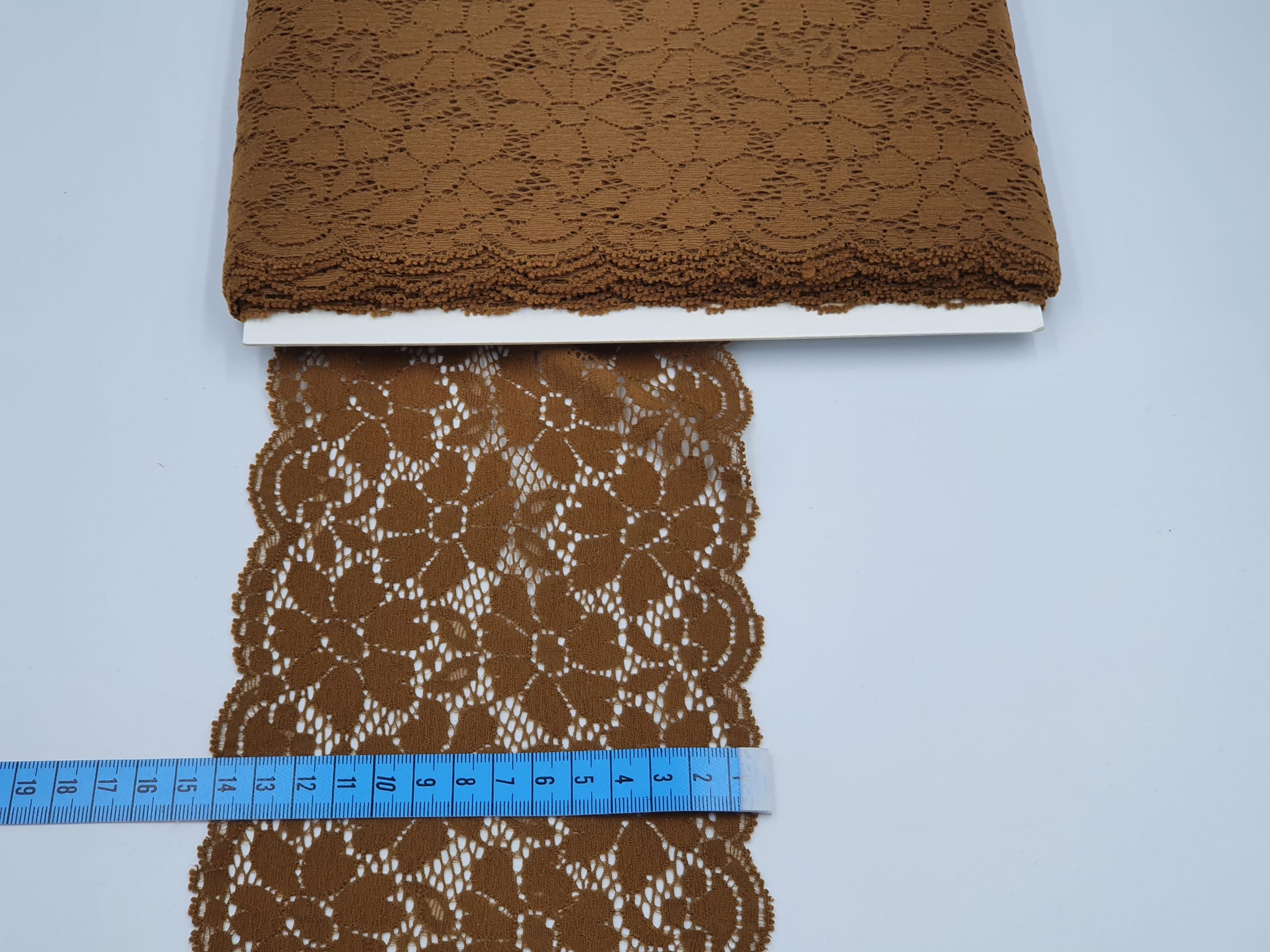 Dantelă elastică, 14cm, maro