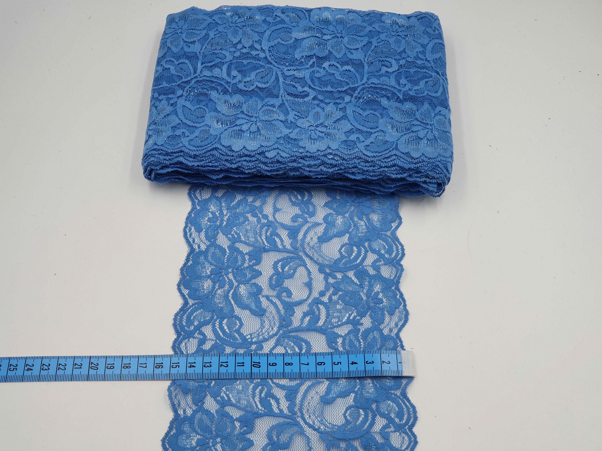 Dantela elastica, albastru, 15 cm