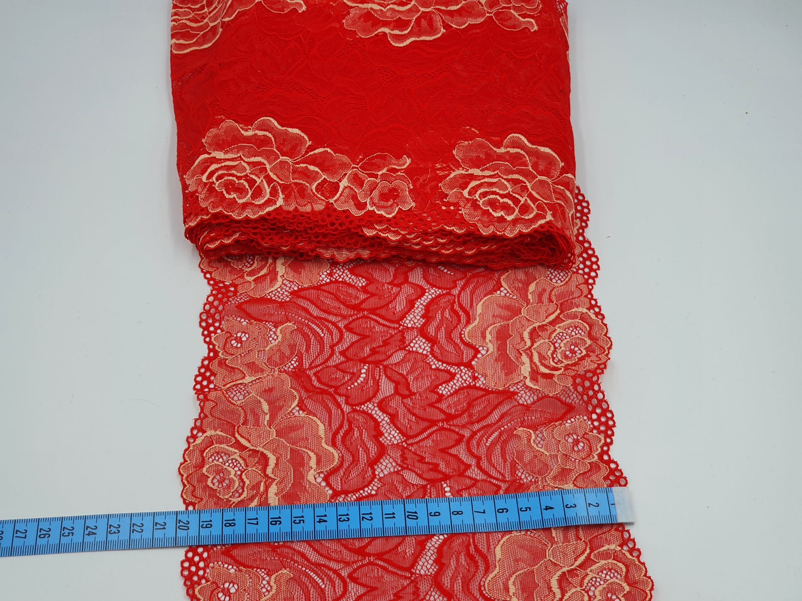 Dantelă elastică, 20cm, rosie
