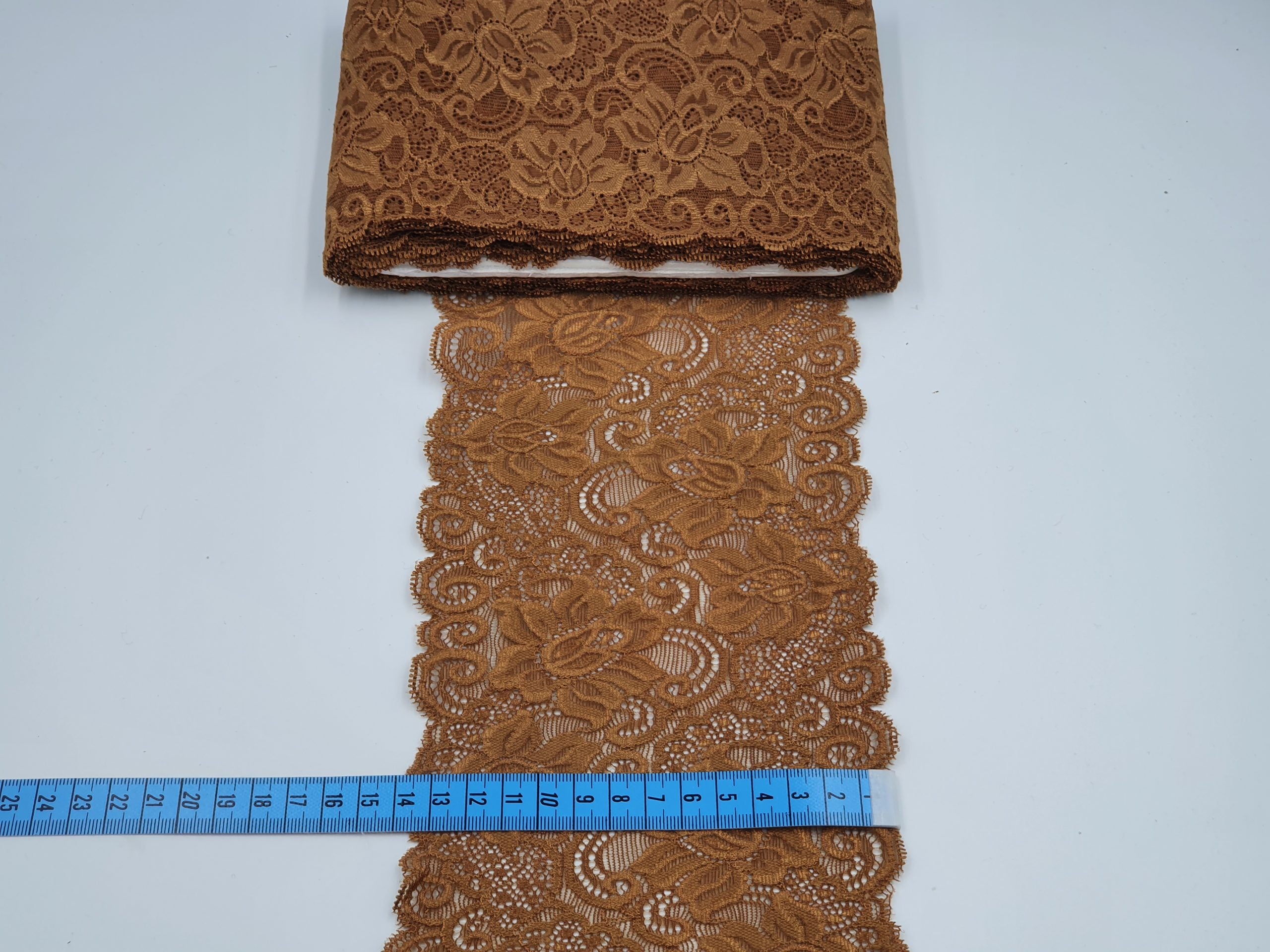 Dantelă elastică, maro, 14cm
