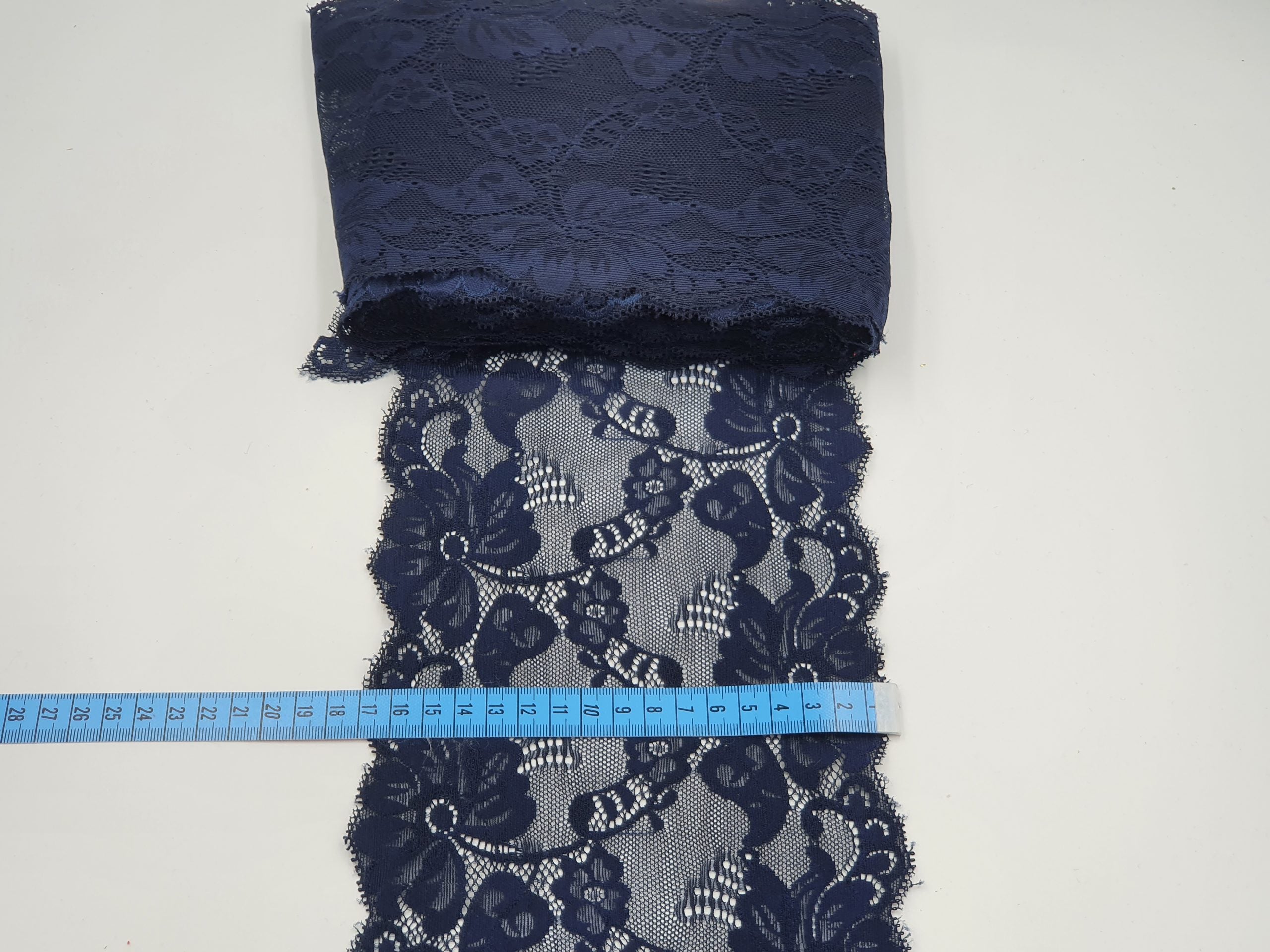 Dantelă elastică, bleumarin, 17cm