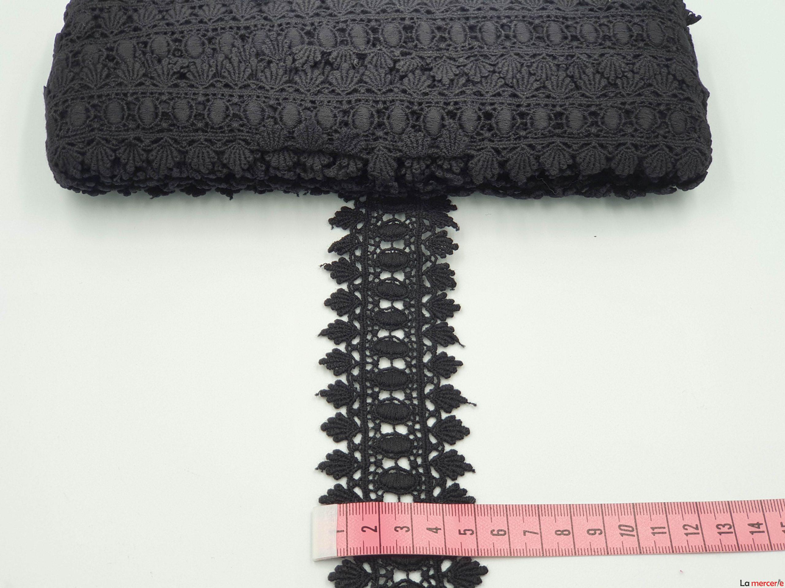 Dantela bumbac, model floral, Negru, latime 55mm