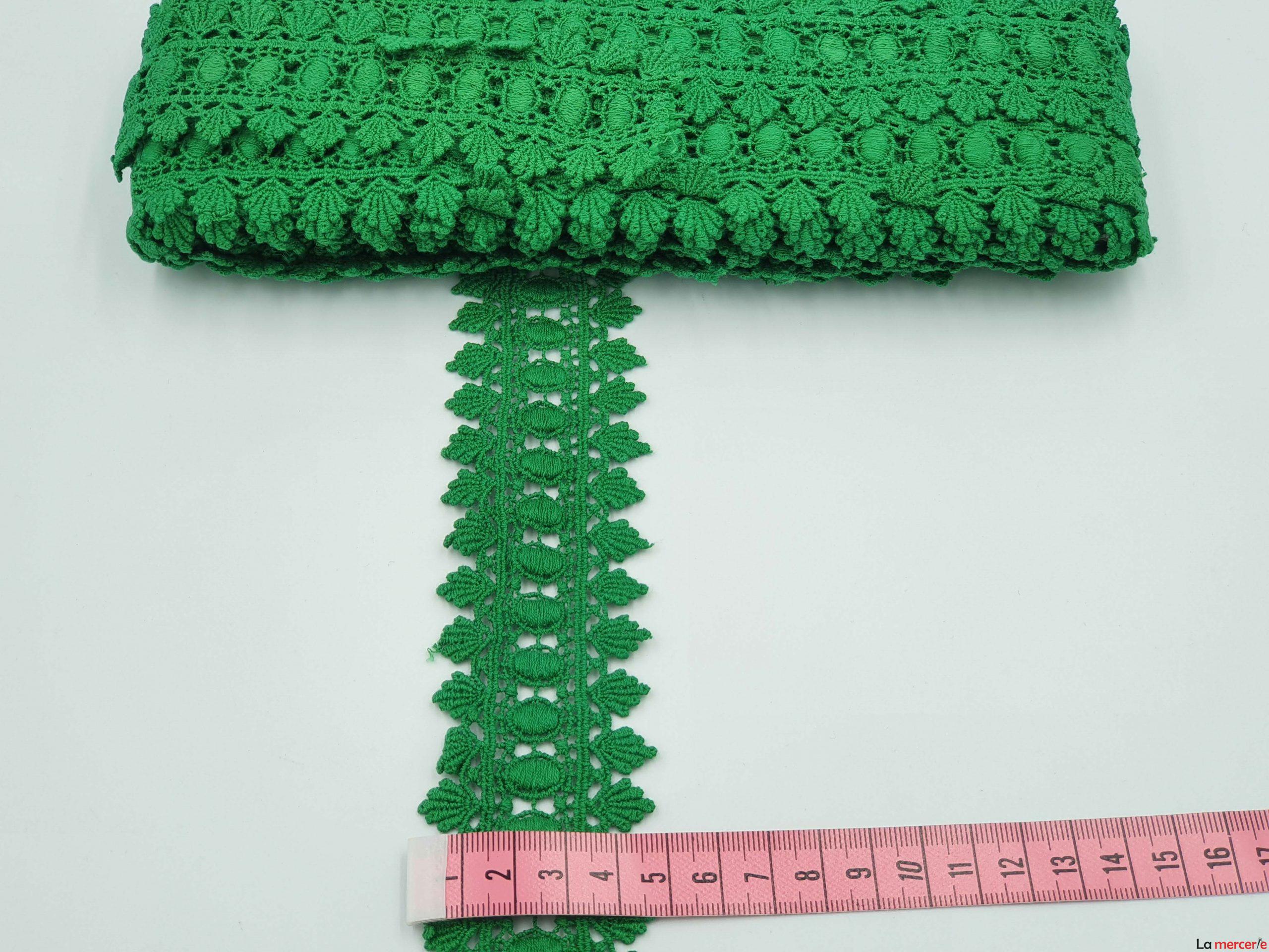Dantela bumbac, model floral, Verde, latime 55mm
