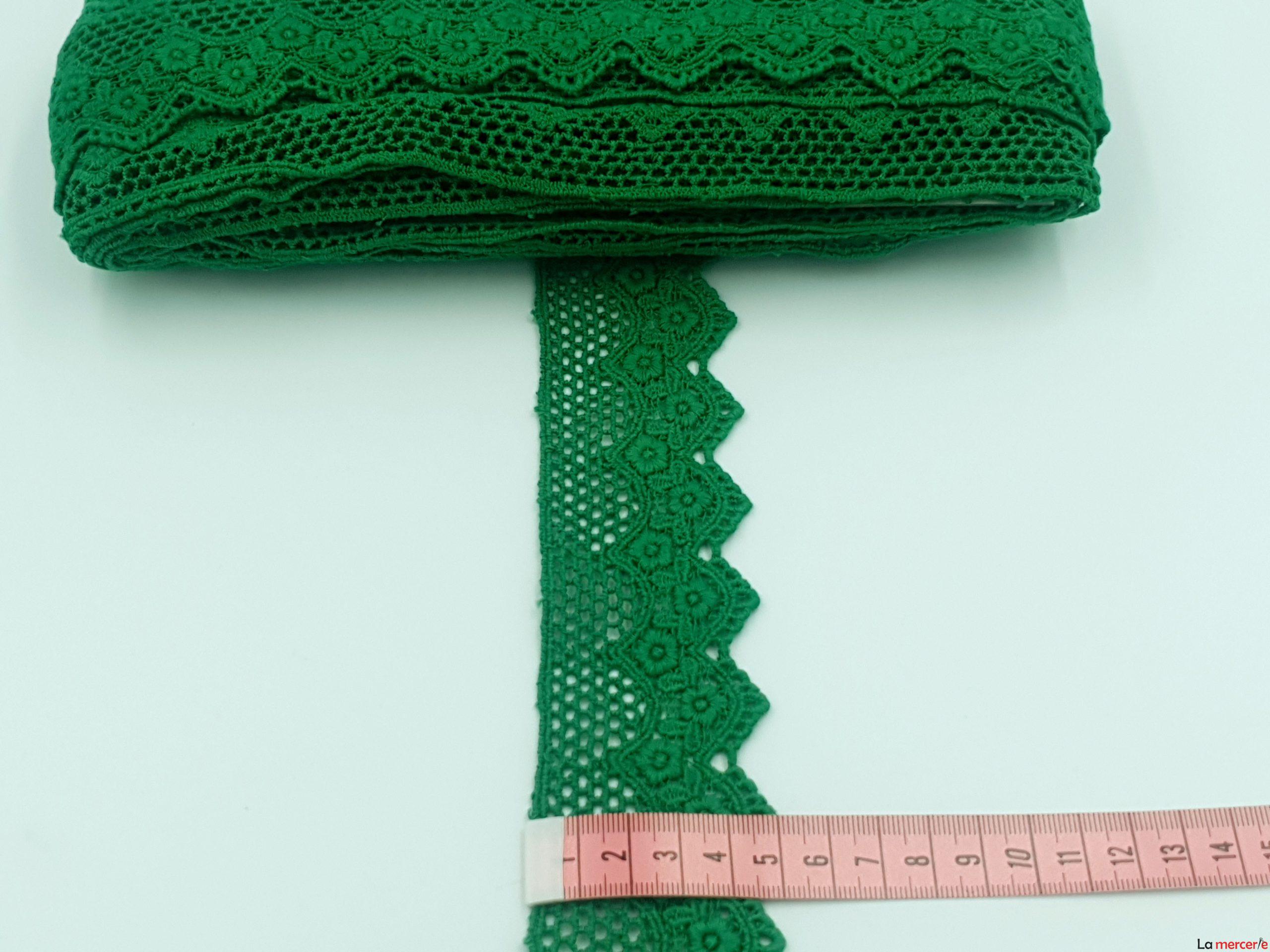 Dantela bumbac, model floral, Verde, latime 45mm