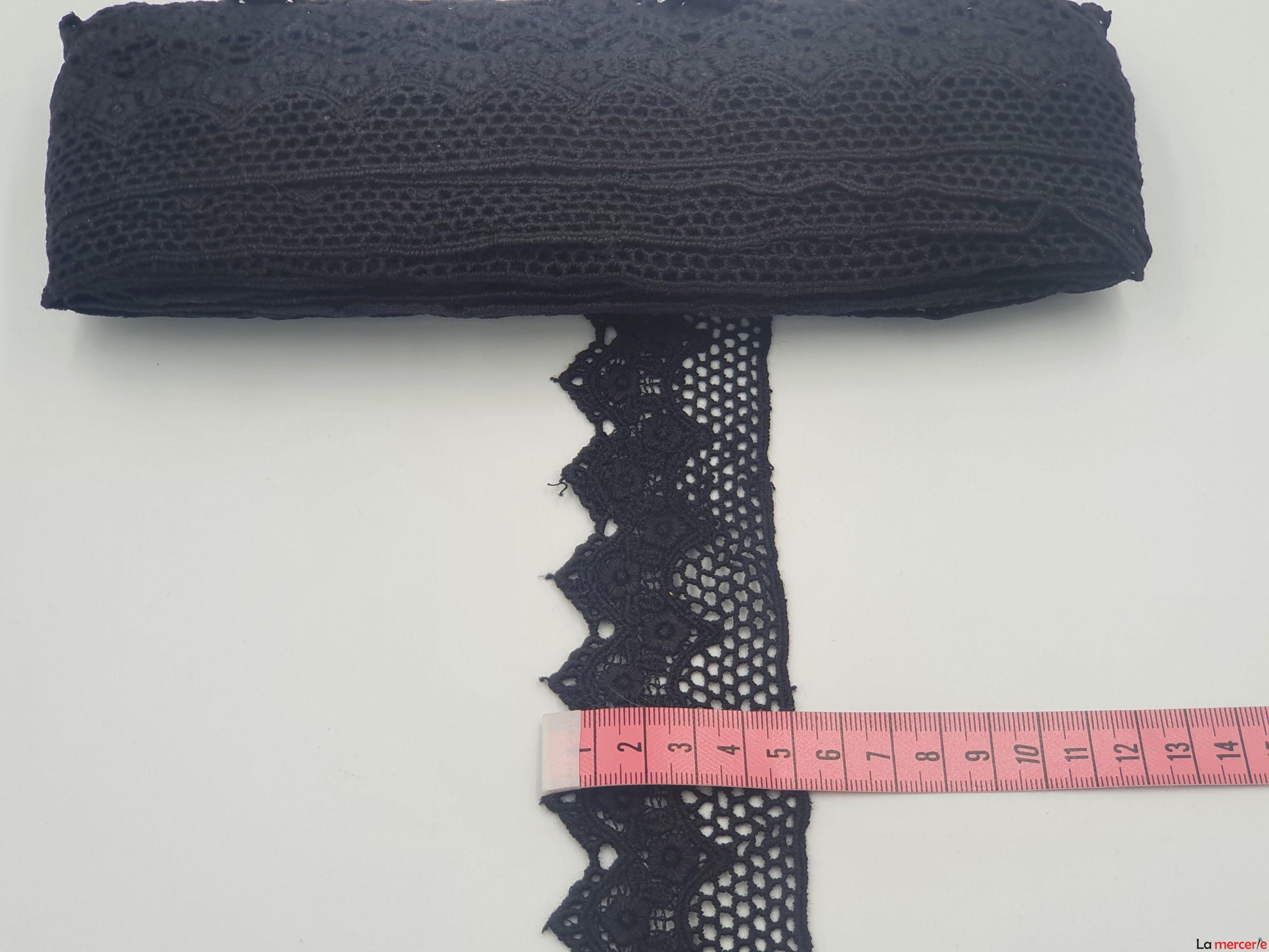 Dantela bumbac, model floral, Negru, latime 45mm