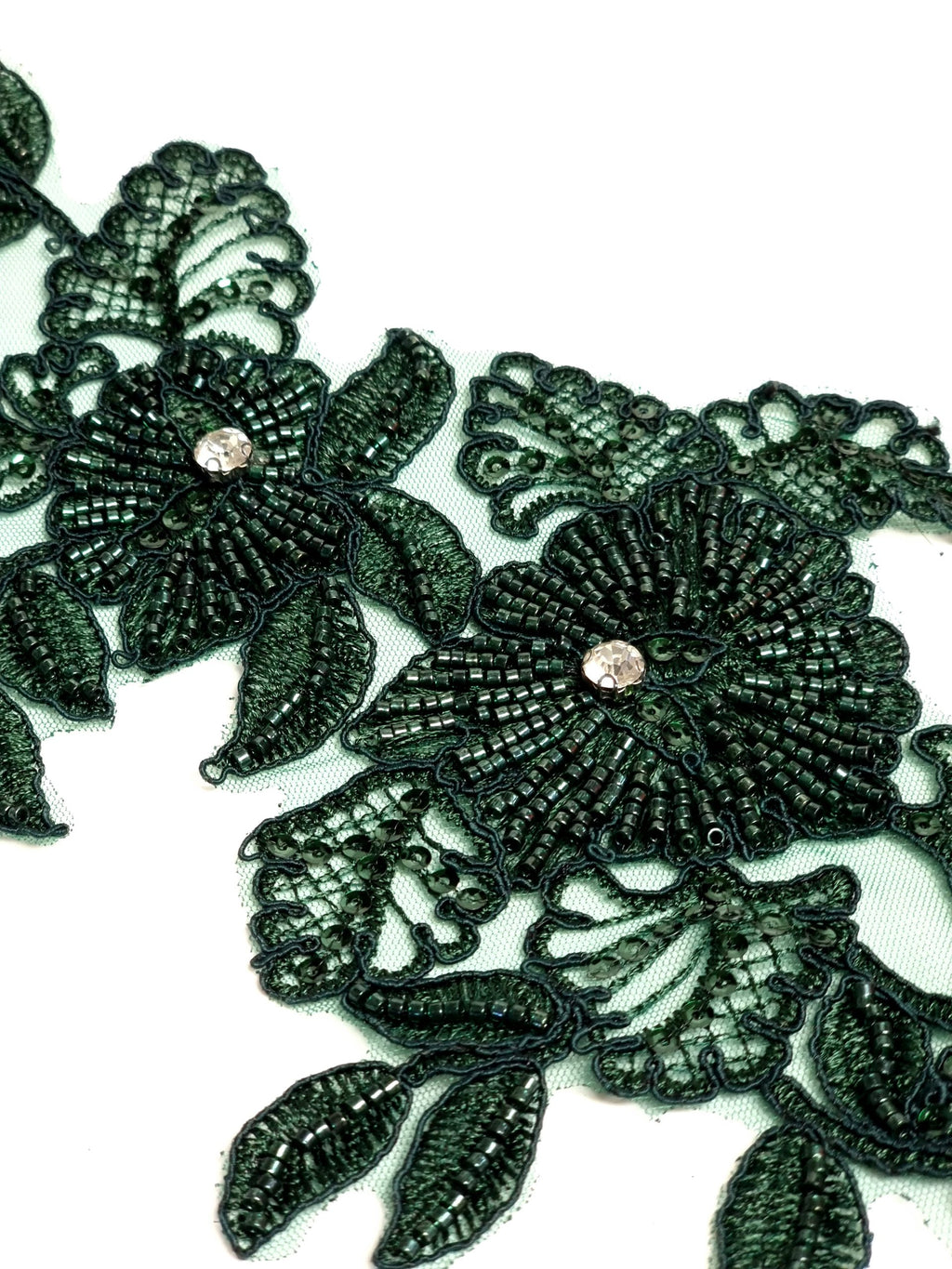 Aplicatie, model floral, 35x15cm, verde inchis