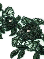 Aplicatie, model floral, 35x15cm, verde inchis
