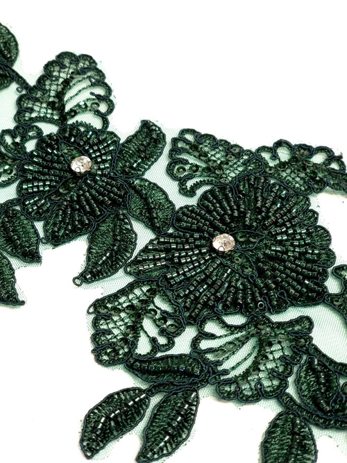 Aplicatie, model floral, 35x15cm, verde inchis