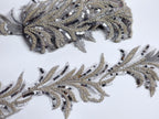 Pasmanterie model frunze, latime 10cm, cu paiete, argintiu