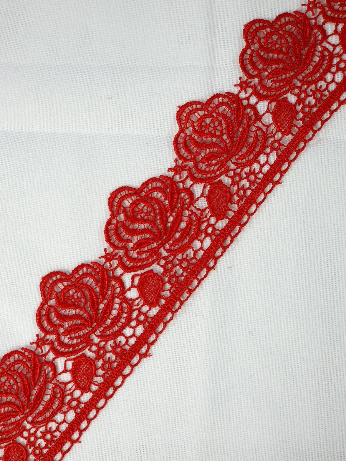 Dantela fixa, Broderie model trandafir, latime 4cm, Rosu