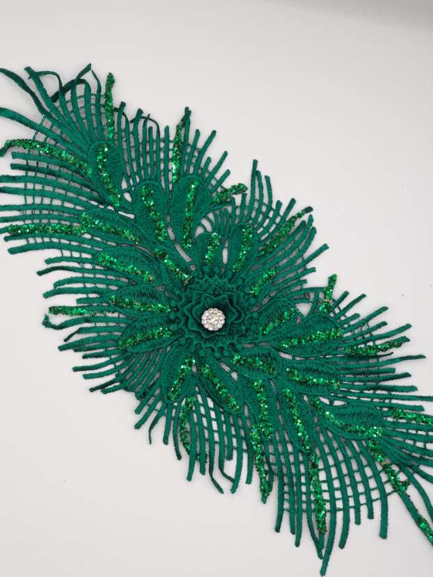 Aplicatie florala ovala, 30x15cm, verde inchis