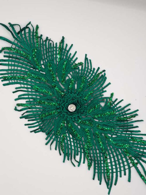 Aplicatie florala ovala, 30x15cm, verde inchis