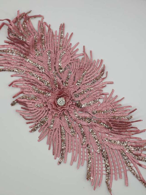 Aplicatie florala ovala, 30x15cm, roz prafuit