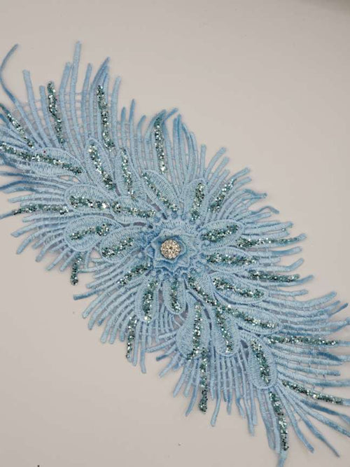 Aplicatie florala ovala, 30x15cm, bleu