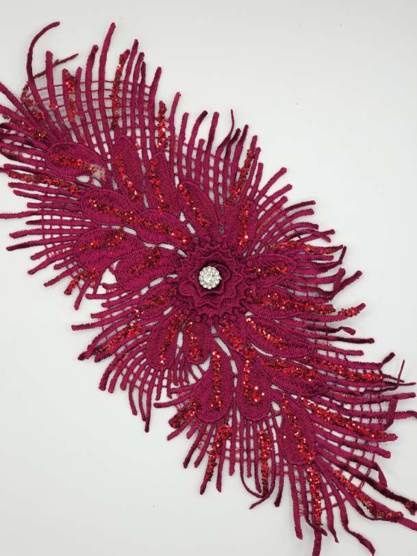 Aplicatie florala ovala, 30x15cm, grena