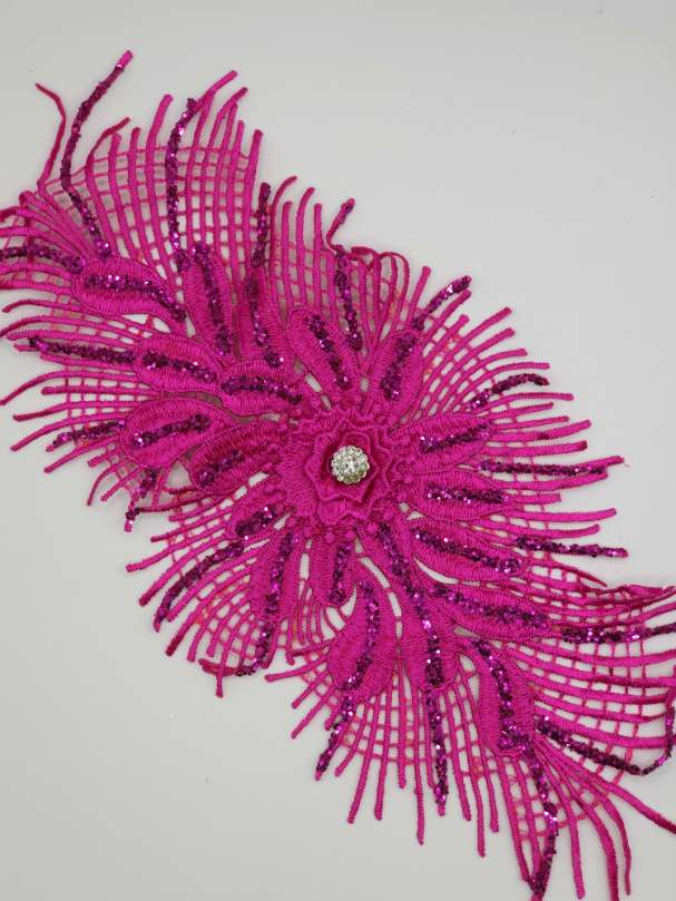 Aplicatie florala ovala, 30x15cm, roz ciclam