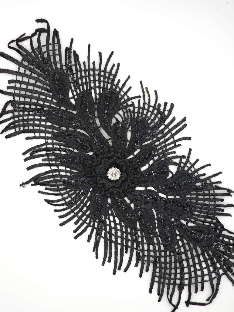 Aplicatie florala ovala, 30x15cm, negru