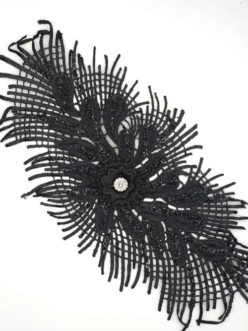 Aplicatie florala ovala, 30x15cm, negru