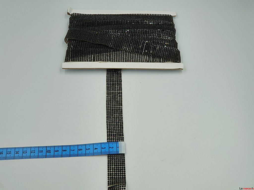 Aplicatie banda, neagra, baza silicon cu strasuri, 20mm latime