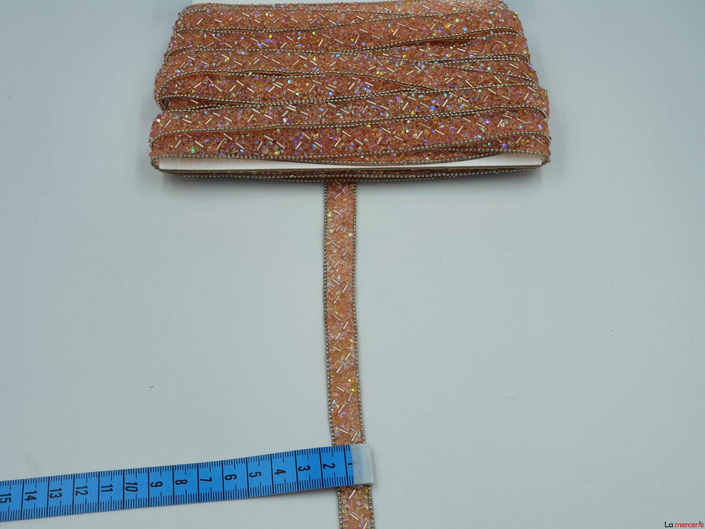 Aplicatie banda, roz, baza silicon cu strasuri, 15mm latime