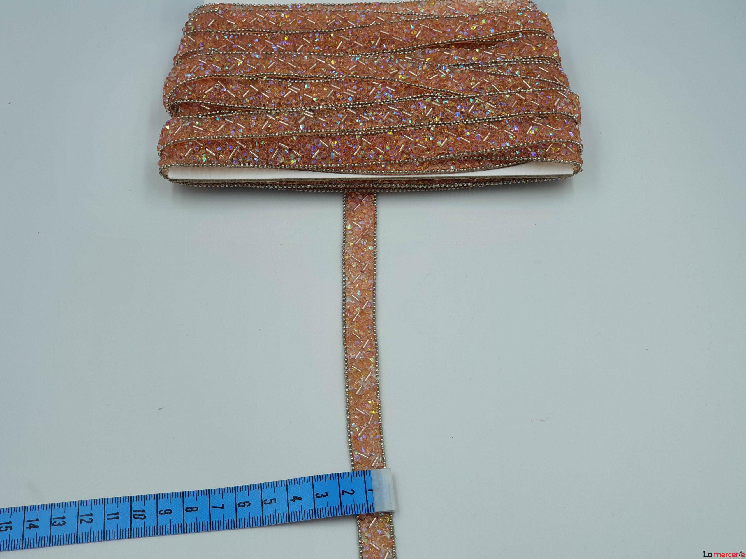 Aplicatie banda, roz, baza silicon cu strasuri, 15mm latime