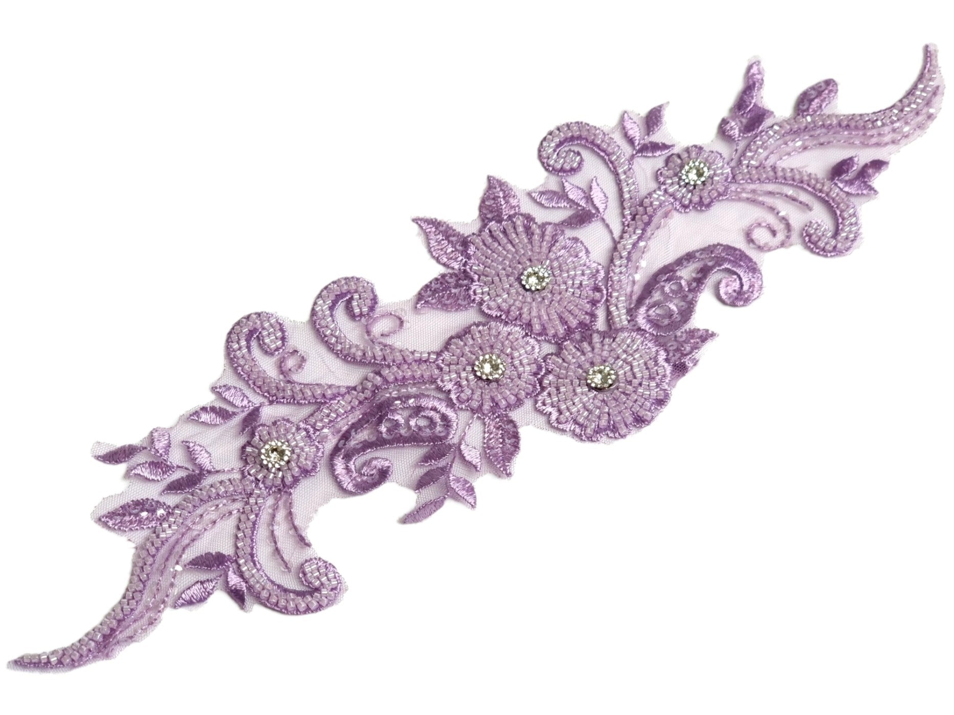Aplicatie, model floral, 35x15cm, mov lila