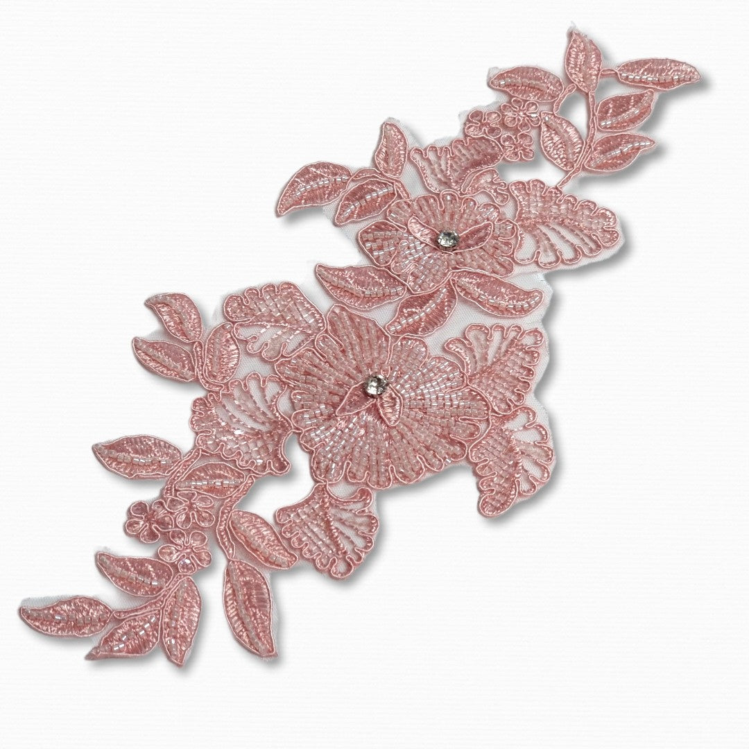 Aplicatie, model floral, 35x15cm, roz pudra