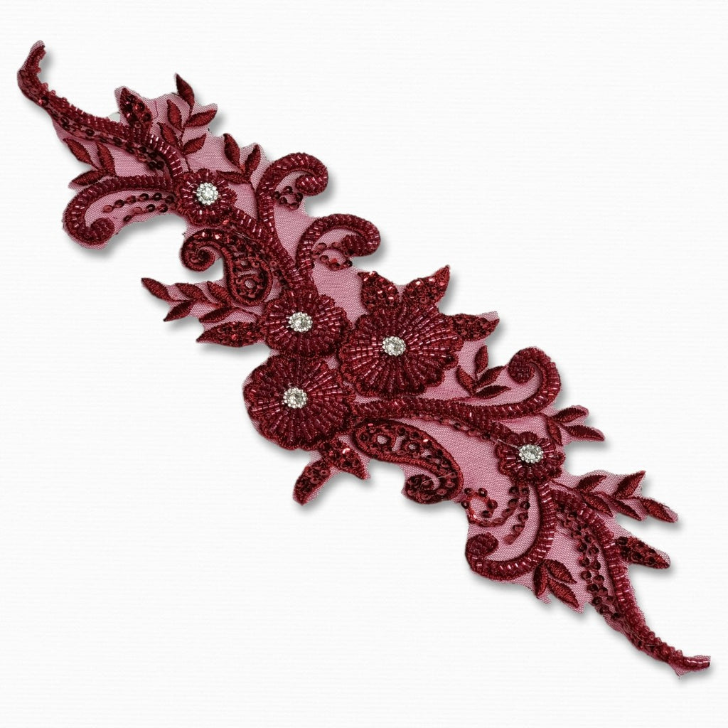 Aplicatie, model floral, 35x15cm, grena