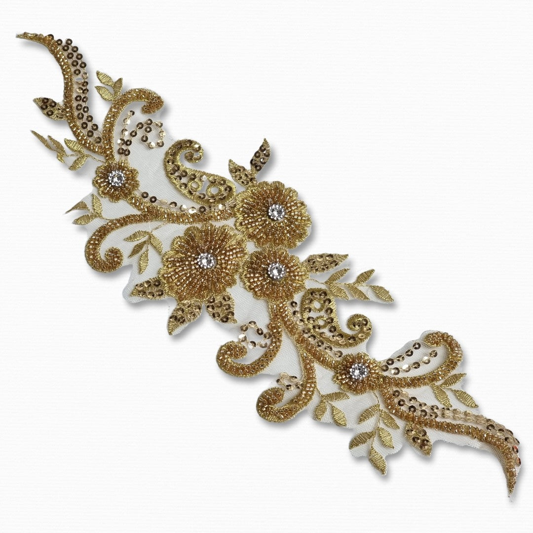 Aplicatie, model floral, 35x15cm, auriu