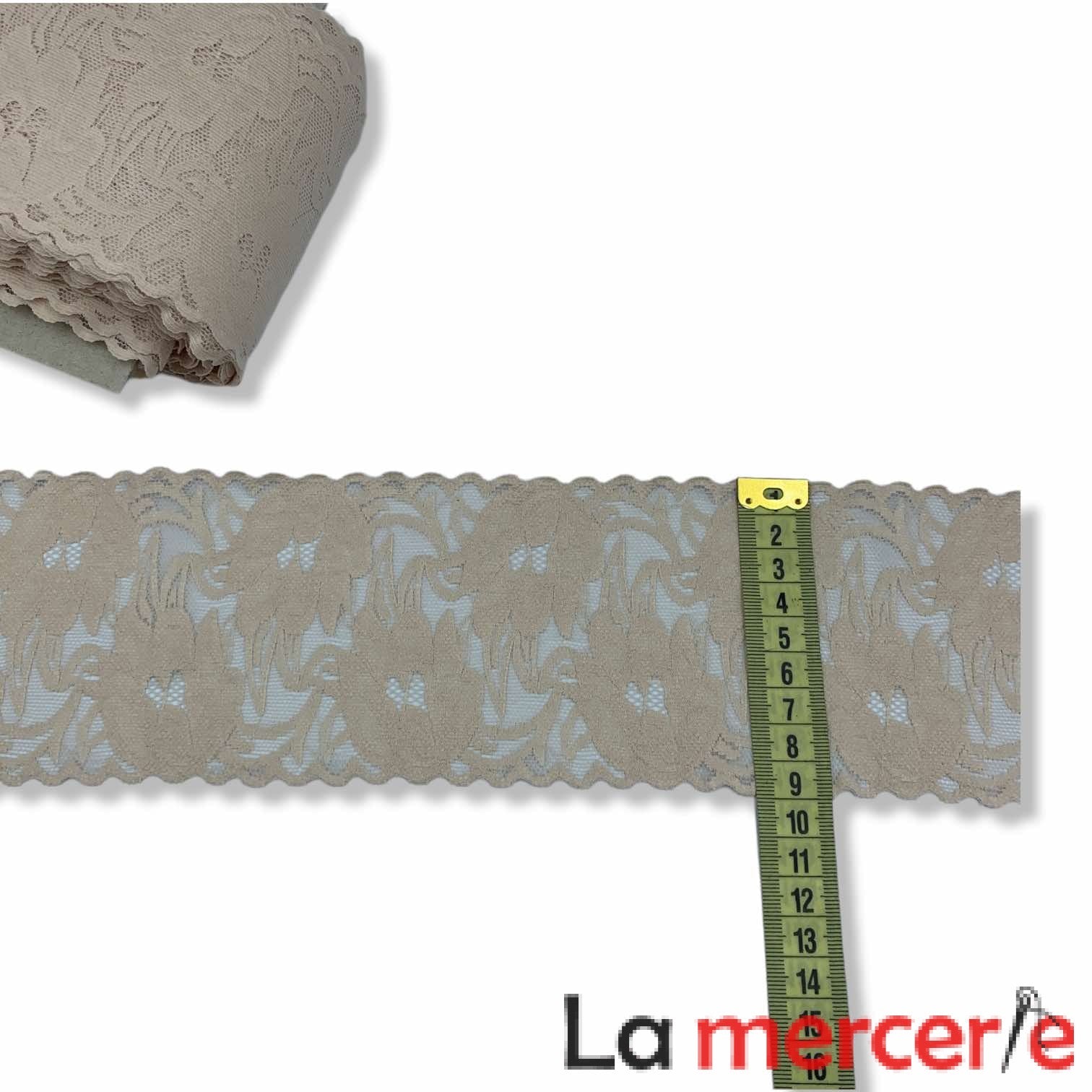 Dantela elastica, bej, model floral, latime 9cm