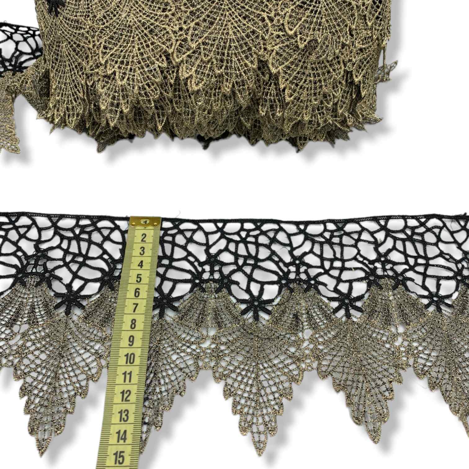 Dantela fixa, negru-auriu, latime 15cm