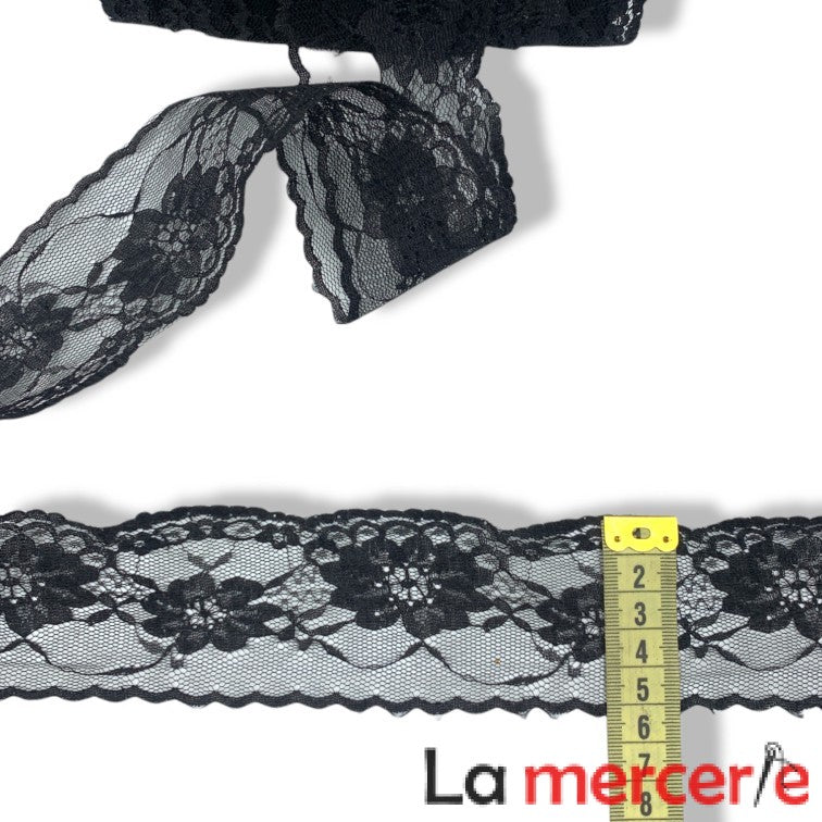 Dantela neagra, elastica, latime 55mm