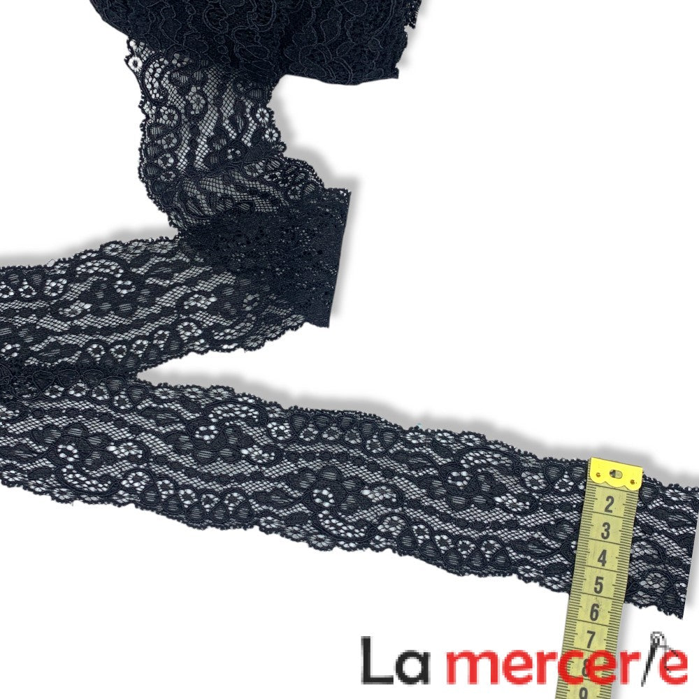 Dantela neagra, elastica, latime 50mm