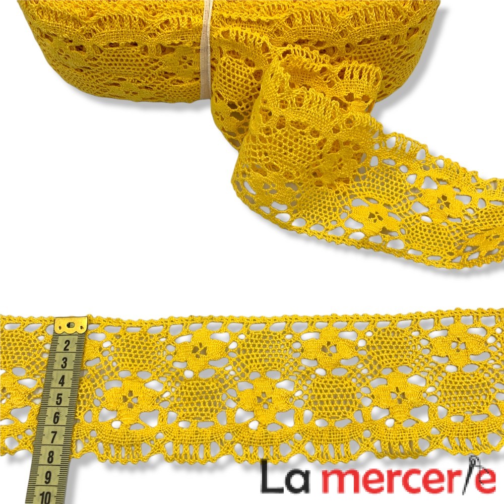 Dantela bumbac 100%, galben, latime 8cm