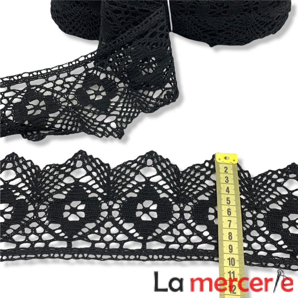 Dantela bumbac 100%, negru, latime 10cm