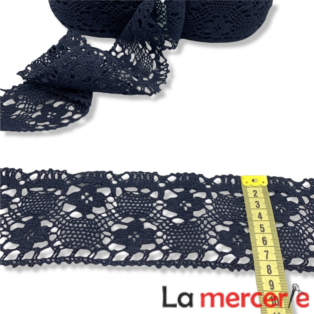 Dantela bumbac 100%, bleumarin, latime 8cm