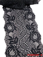 Dantela elastica, neagra, model trandafiri mari, latime 21cm