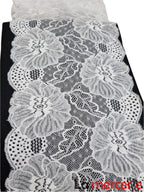 Dantela elastica, alba, model floral, latime 17cm
