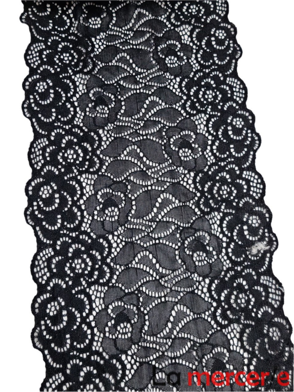 Dantela elastica, neagra, model floral, latime 17cm