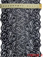 Dantela elastica, neagra, model floral, latime 17cm