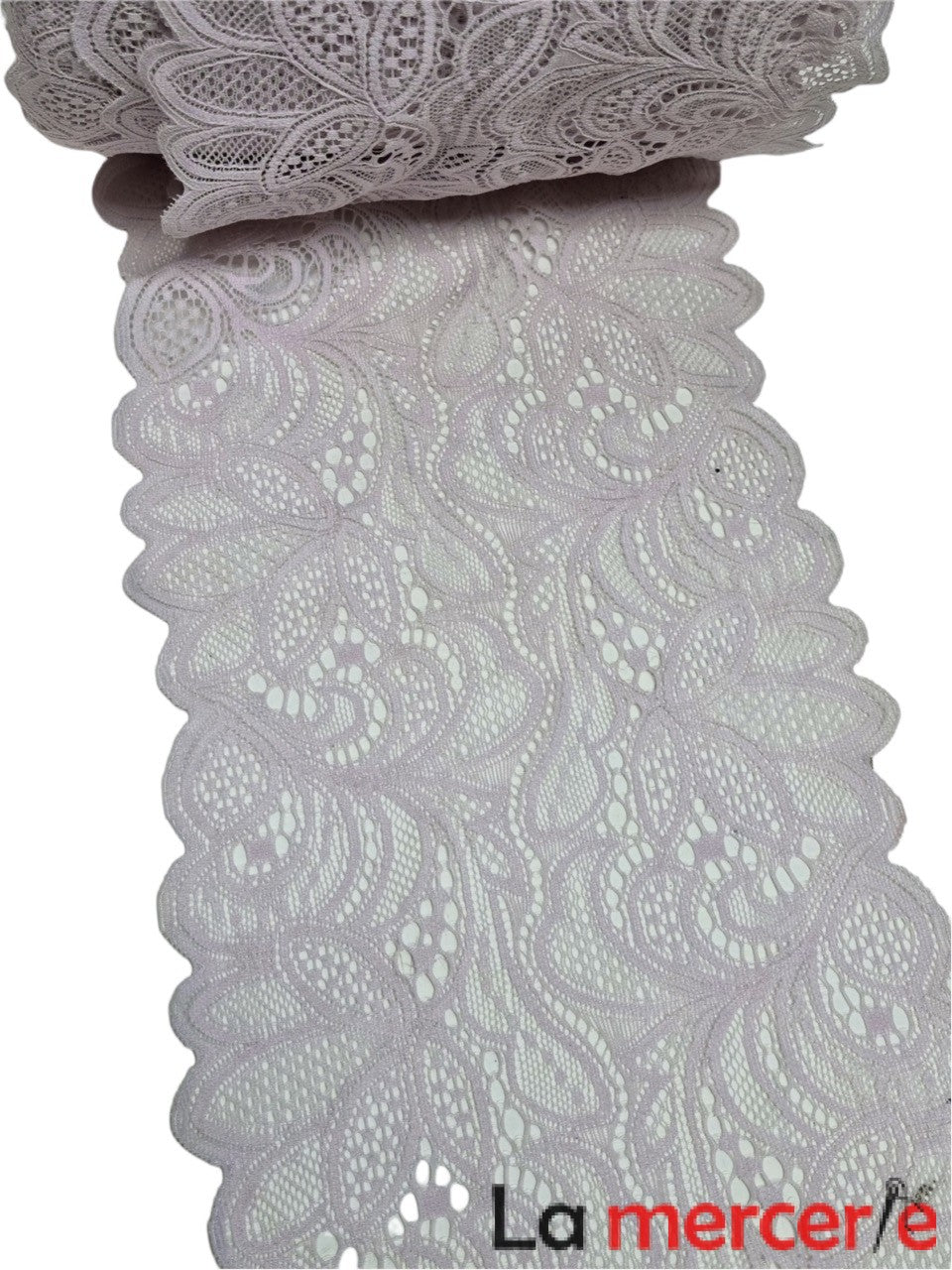 Dantela elastica, roz prafuit, model frunzulite, latime 18cm