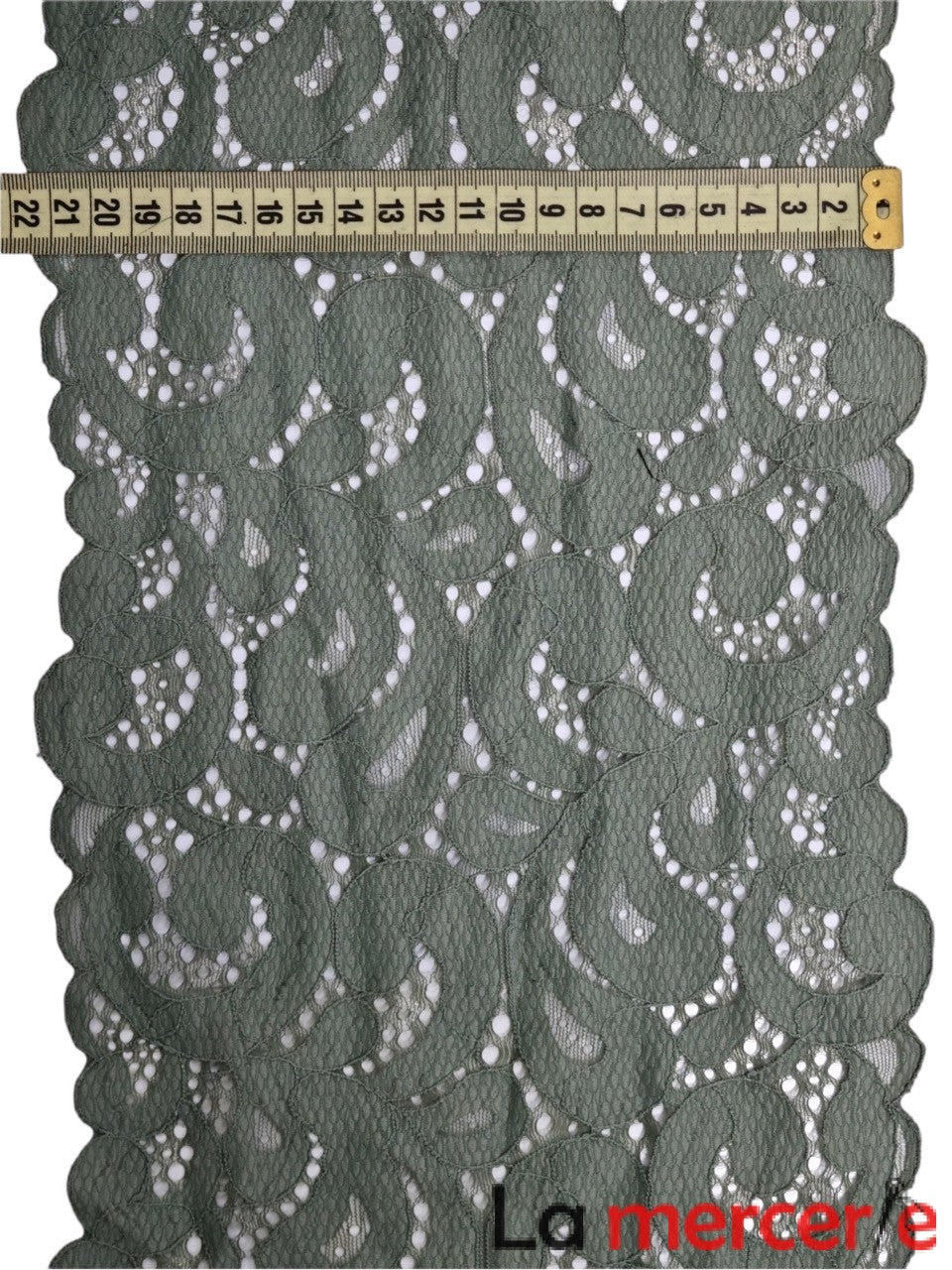 Dantela elastica, kaki, model frunzulite, latime 22cm