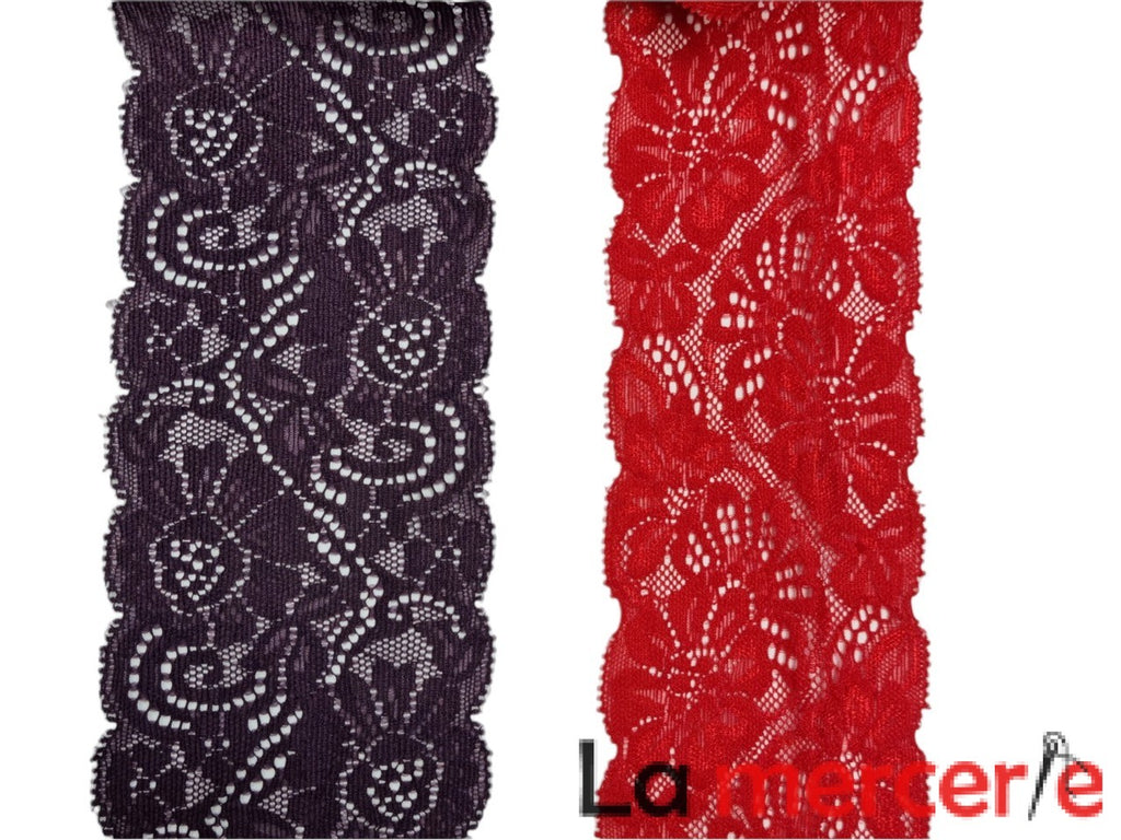Dantela elastica, rosu si mov inchis, latime 9cm