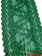 Dantela elastica, verde, model floral, latime 18cm