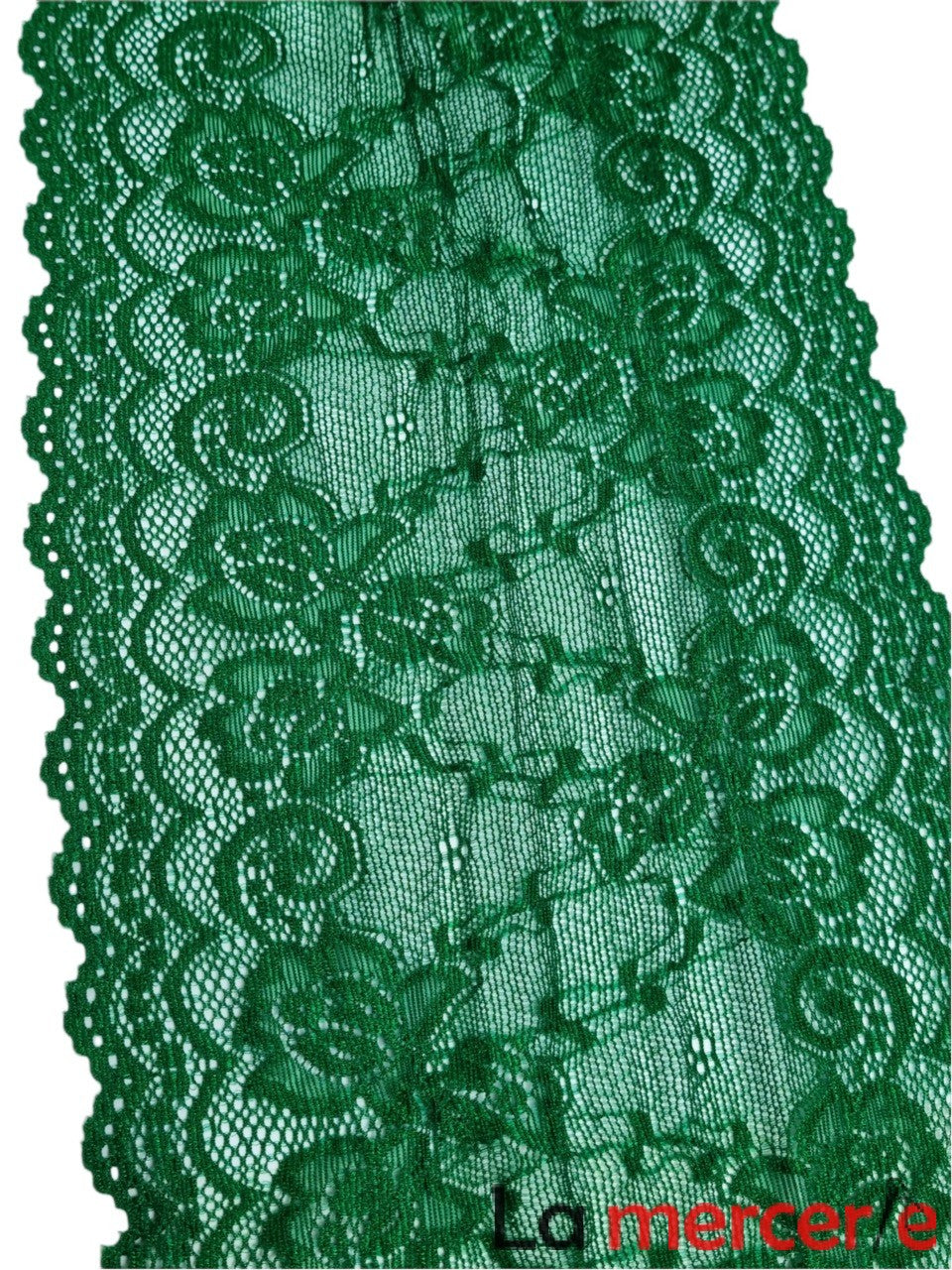 Dantela elastica, verde, model floral, latime 18cm