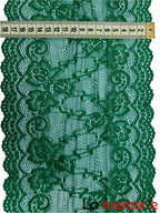 Dantela elastica, verde, model floral, latime 18cm