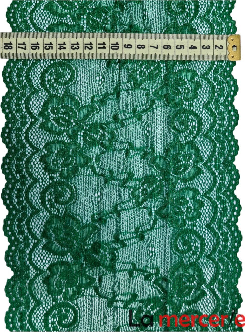 Dantela elastica, verde, model floral, latime 18cm