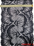 Dantela elastica, neagra, model floral, latime 27cm