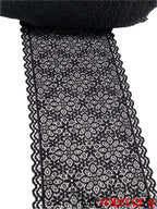 Dantela elastica, neagra, model floricele, latime 17cm